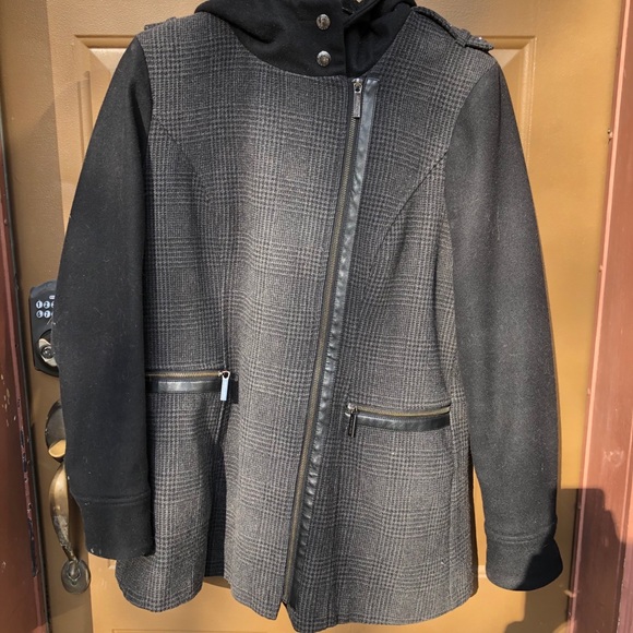 Wool Blend Zip Front Coat with Hood - Picture 7 of 11